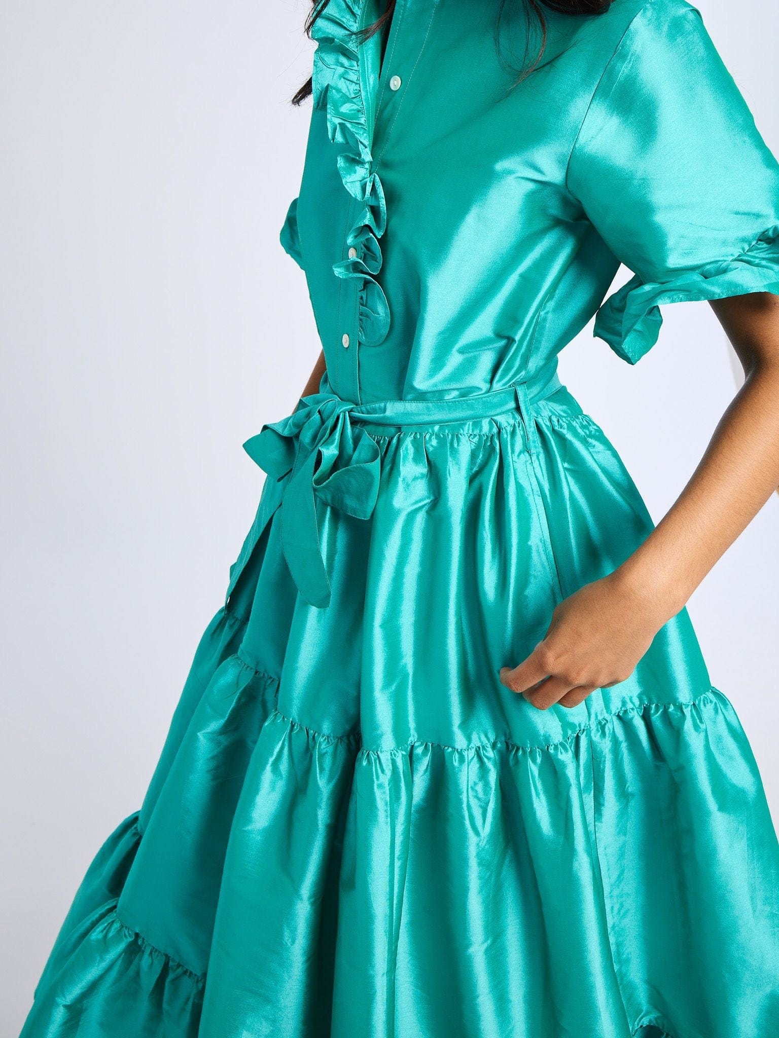 MILLE Clothing Victoria Dress in Jade Taffeta