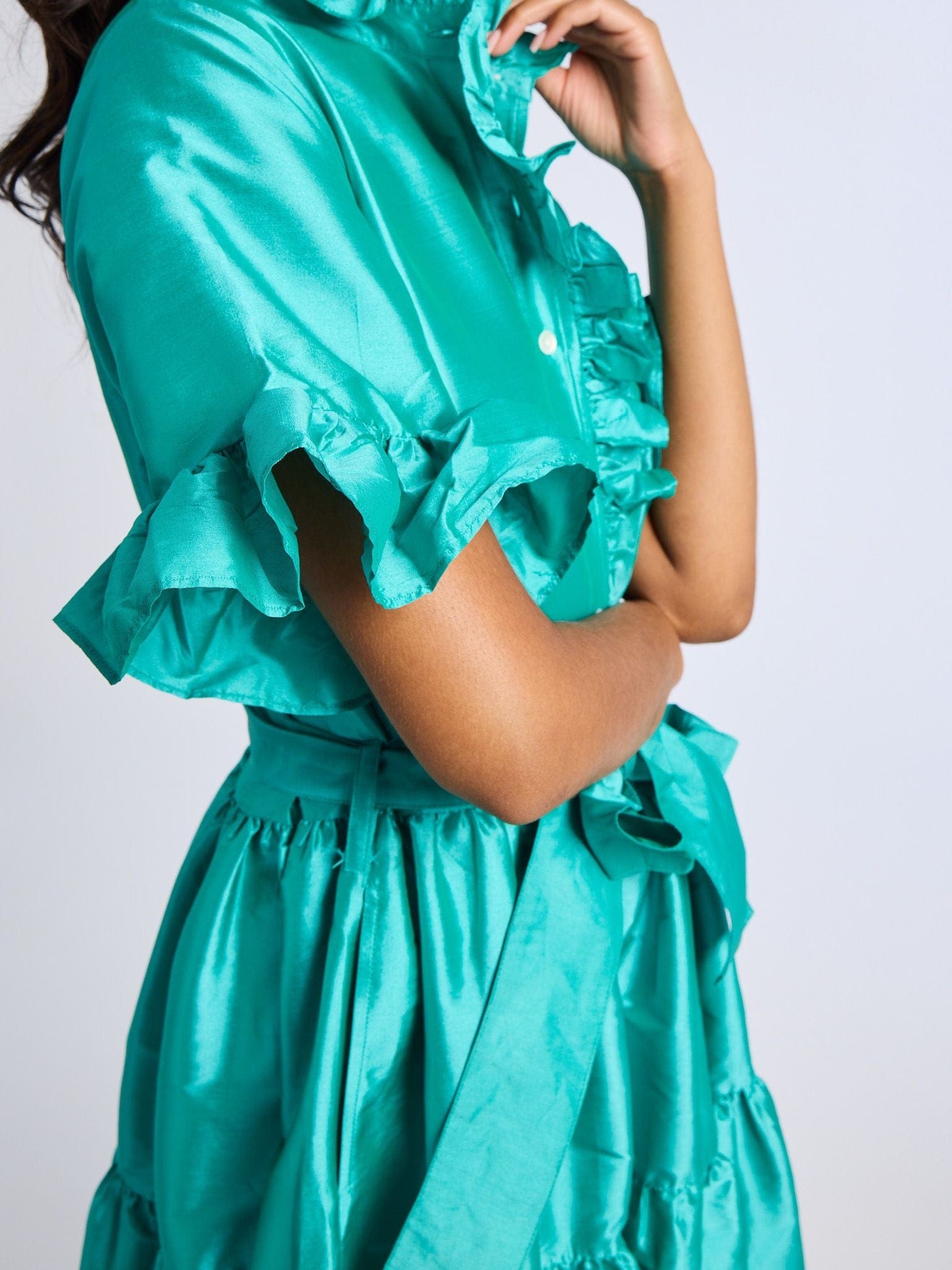 MILLE Clothing Victoria Dress in Jade Taffeta