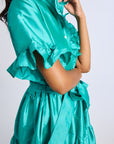 MILLE Clothing Victoria Dress in Jade Taffeta