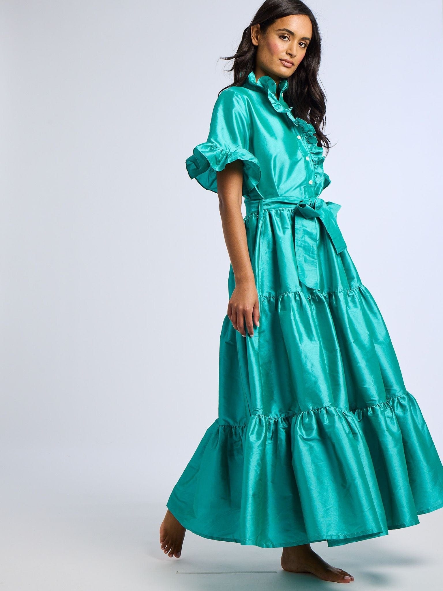 MILLE Clothing Victoria Dress in Jade Taffeta