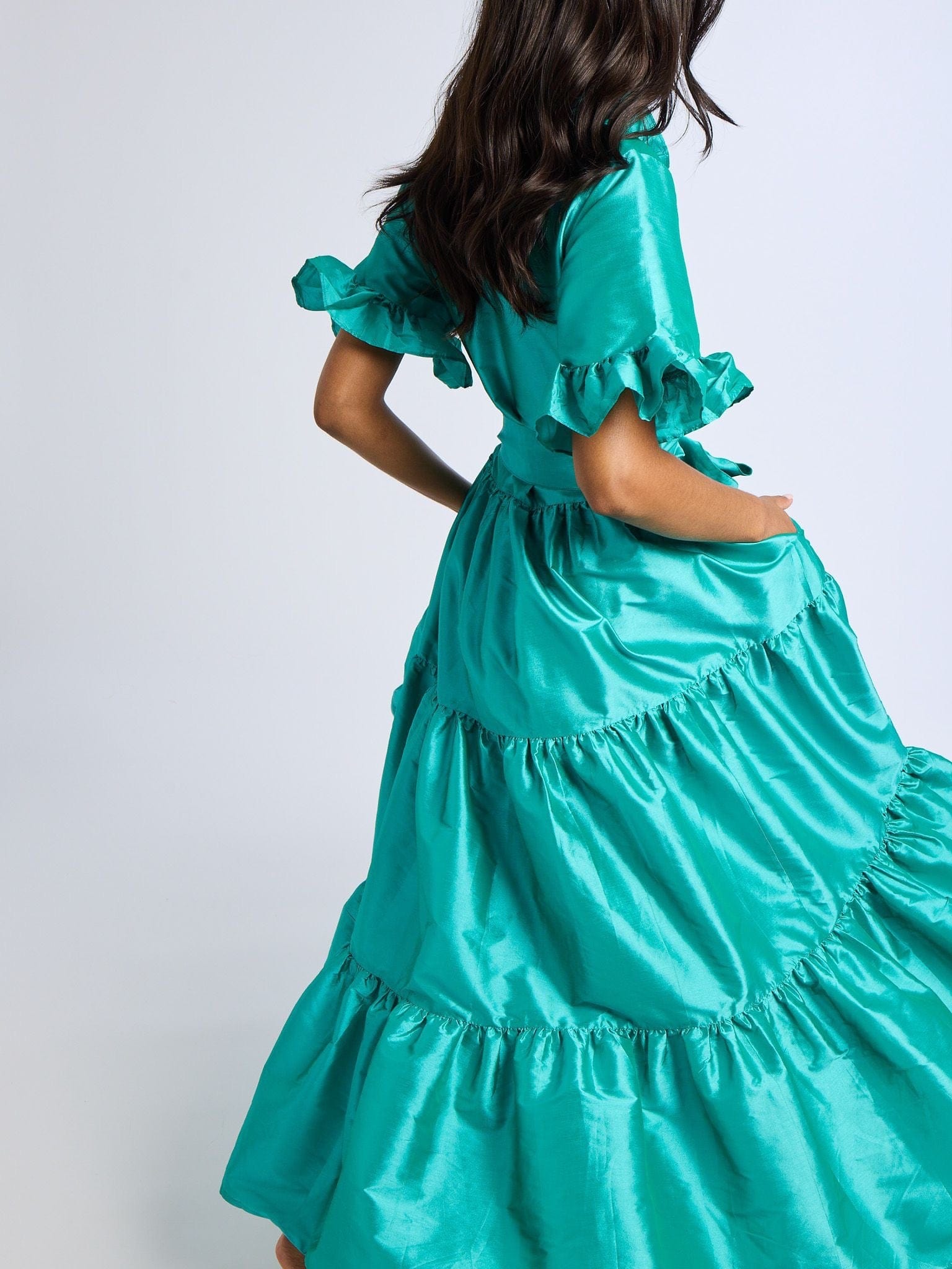 MILLE Clothing Victoria Dress in Jade Taffeta