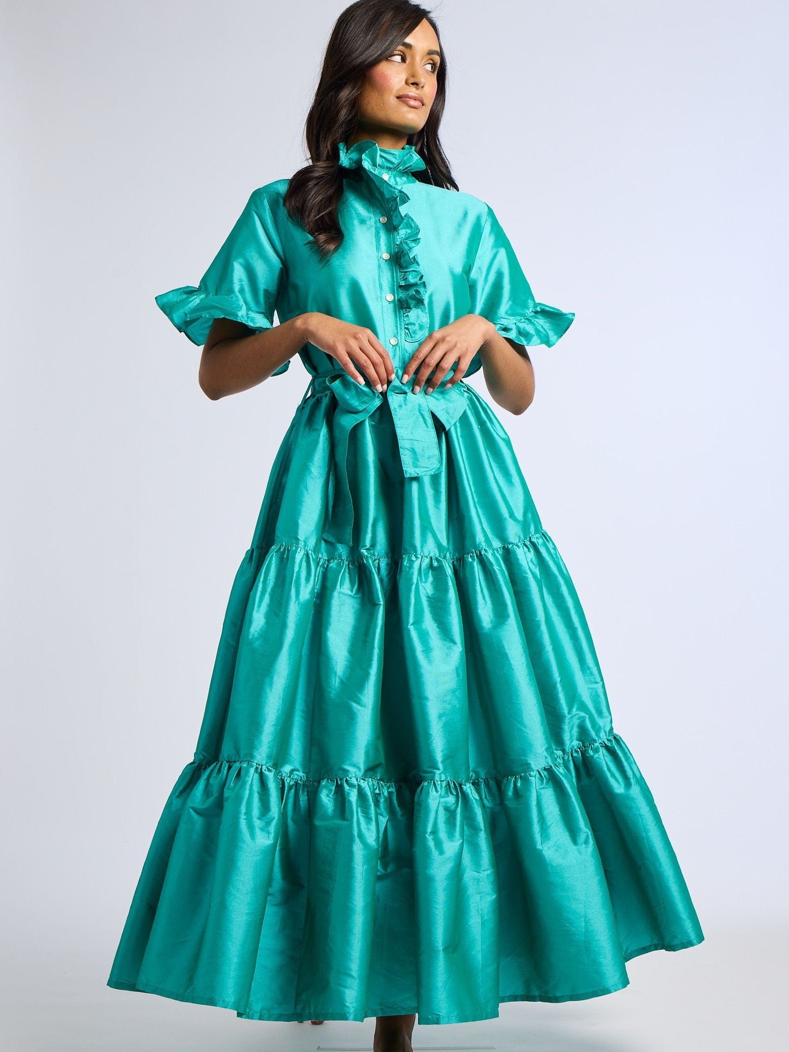 MILLE Clothing Victoria Dress in Jade Taffeta