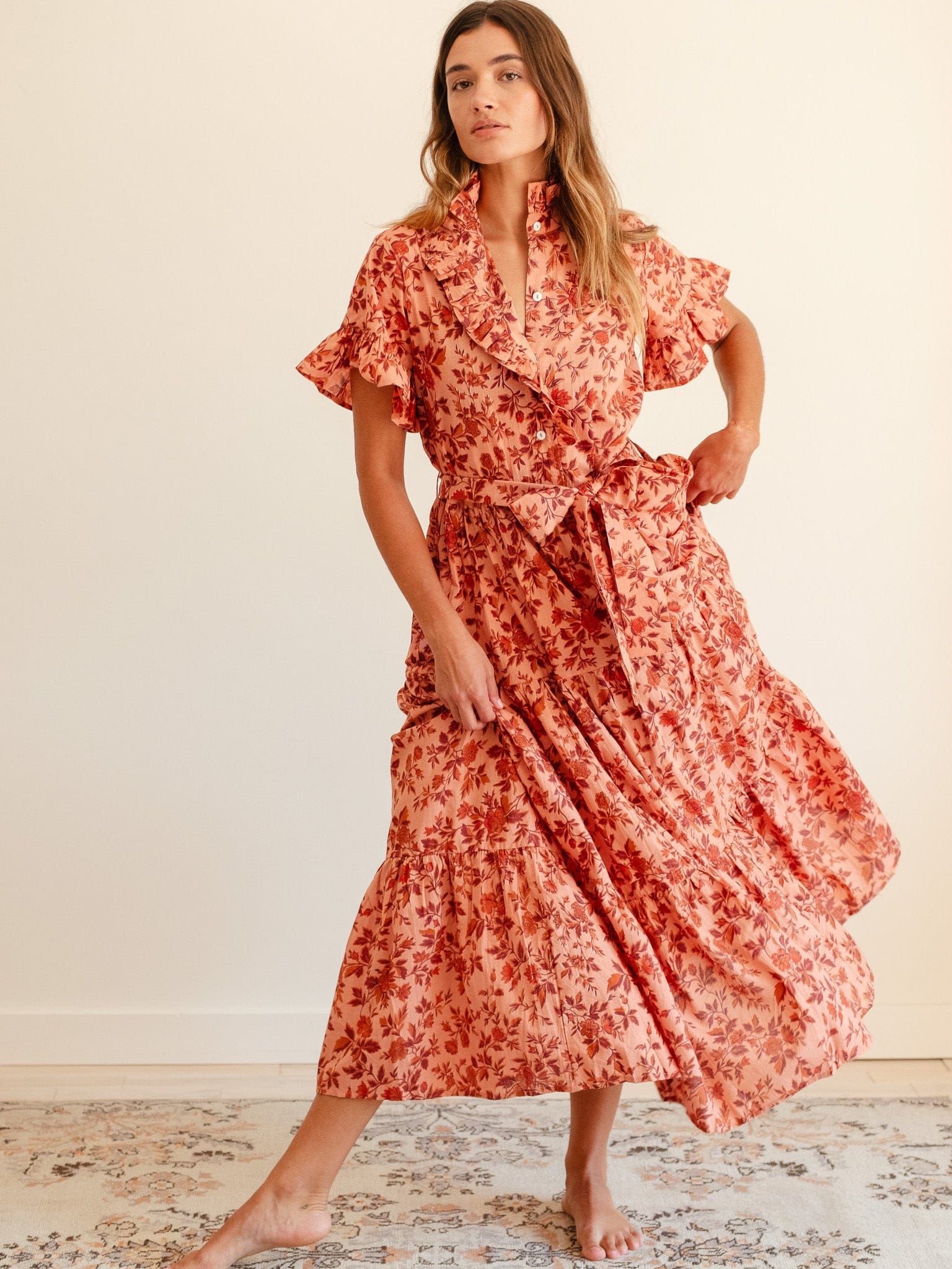 MILLE Clothing Victoria Dress in Peach Montmartre