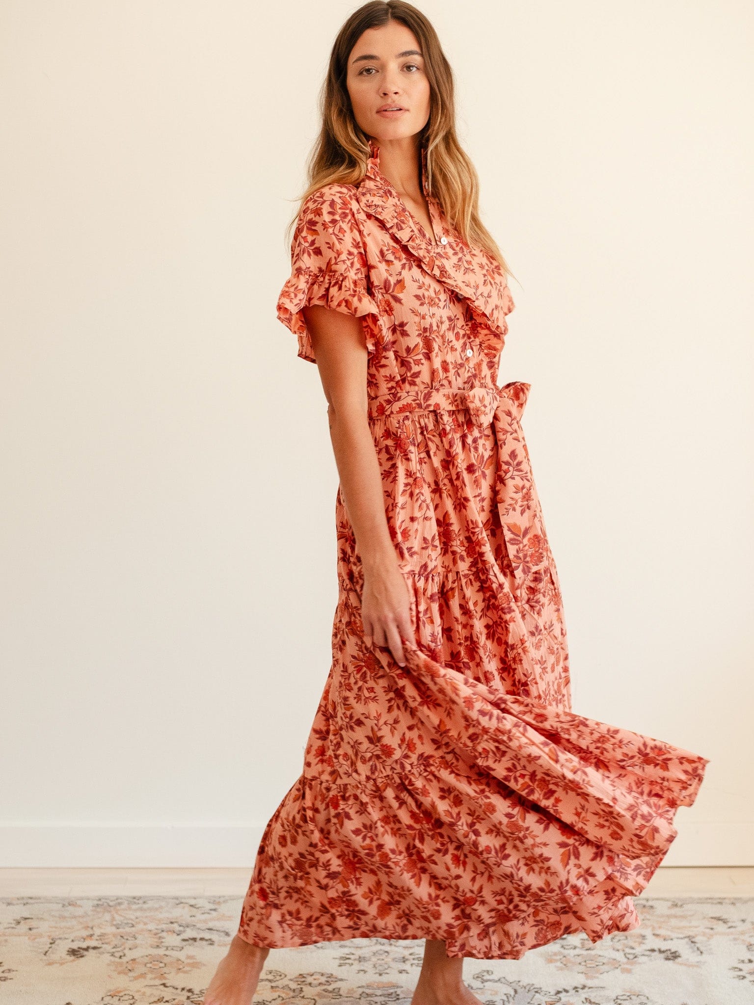 MILLE Clothing Victoria Dress in Peach Montmartre