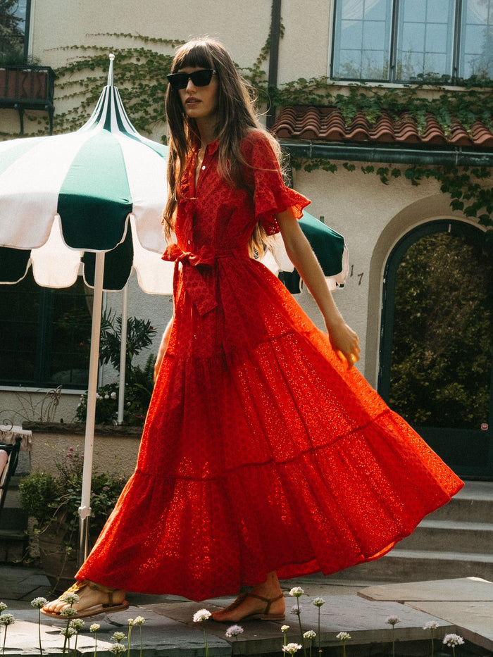 Victoria Dress in Scarlet Eyelet