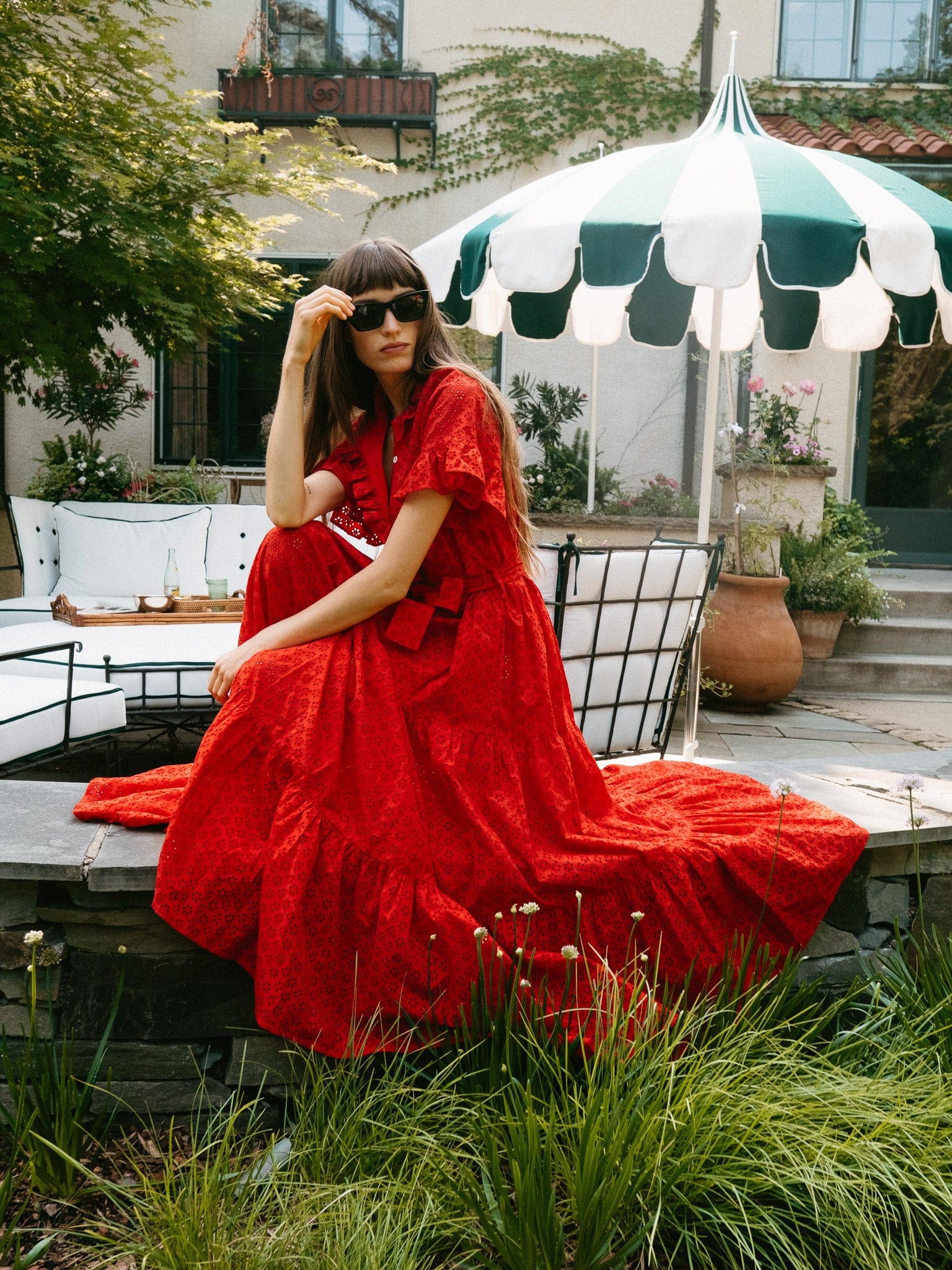 eyelet red dress MILLE Victoria Dress in Scarlet Eyelet L