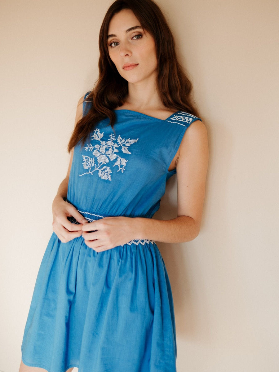 Vivi Dress in Cerulean Embroidery