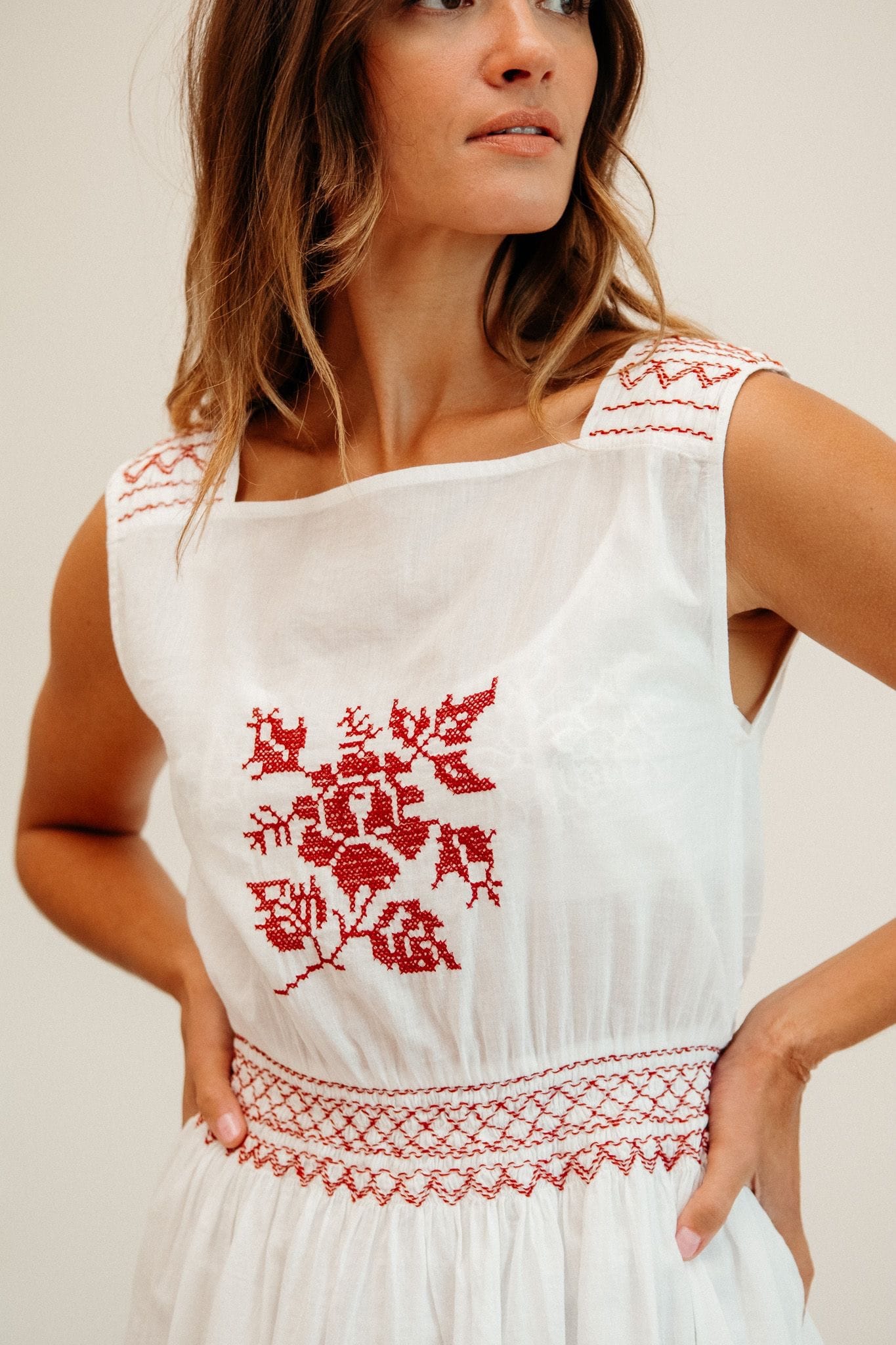 Vivi Dress in Rose Cross Stitch | MILLE – Embroidered Smocked