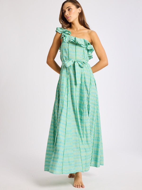 Yvonne Dress in Green & Blue Ikat — view 2