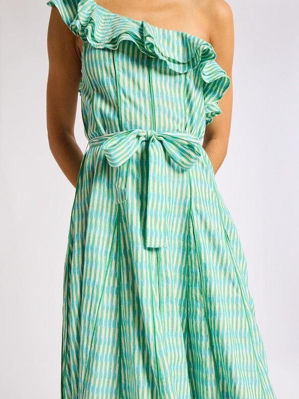 Yvonne Dress in Green & Blue Ikat — view 4