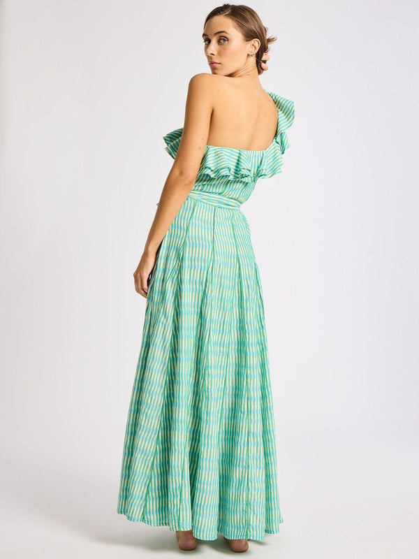 Yvonne Dress in Green & Blue Ikat — view 7