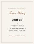 Roman Holiday film night invitation — Mille Movie Club, Minneapolis