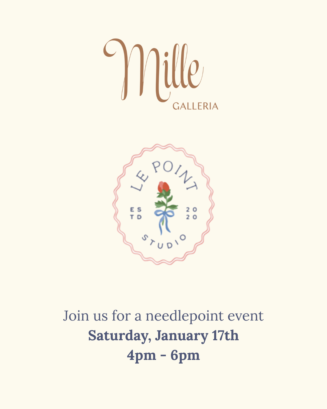 MILLE LE POINT NEEDLEPOINT CLASS - JANUARY 17TH