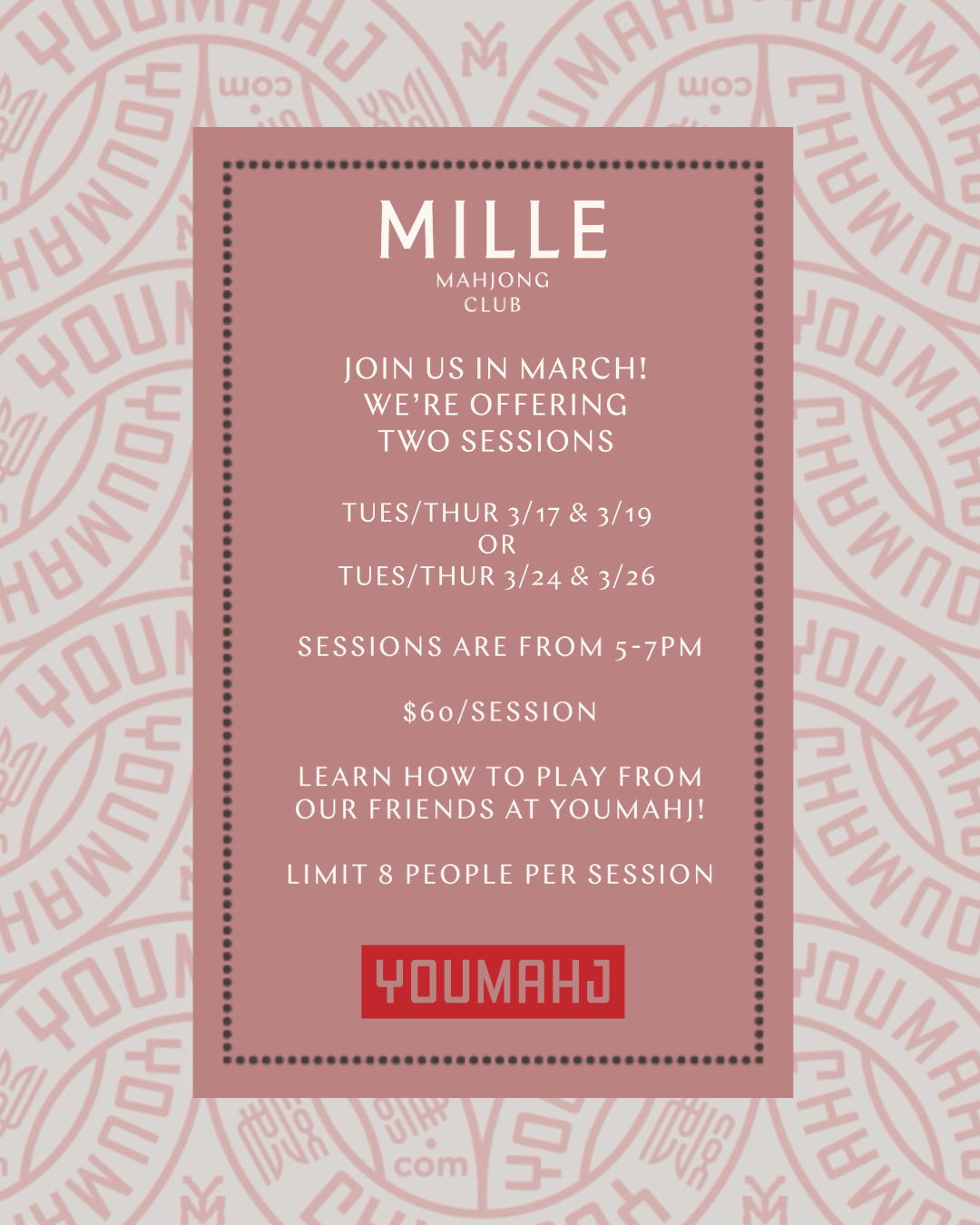 MILLE MILLE MAHJONG CLUB LESSONS WITH YOUMAHJ - MARCH