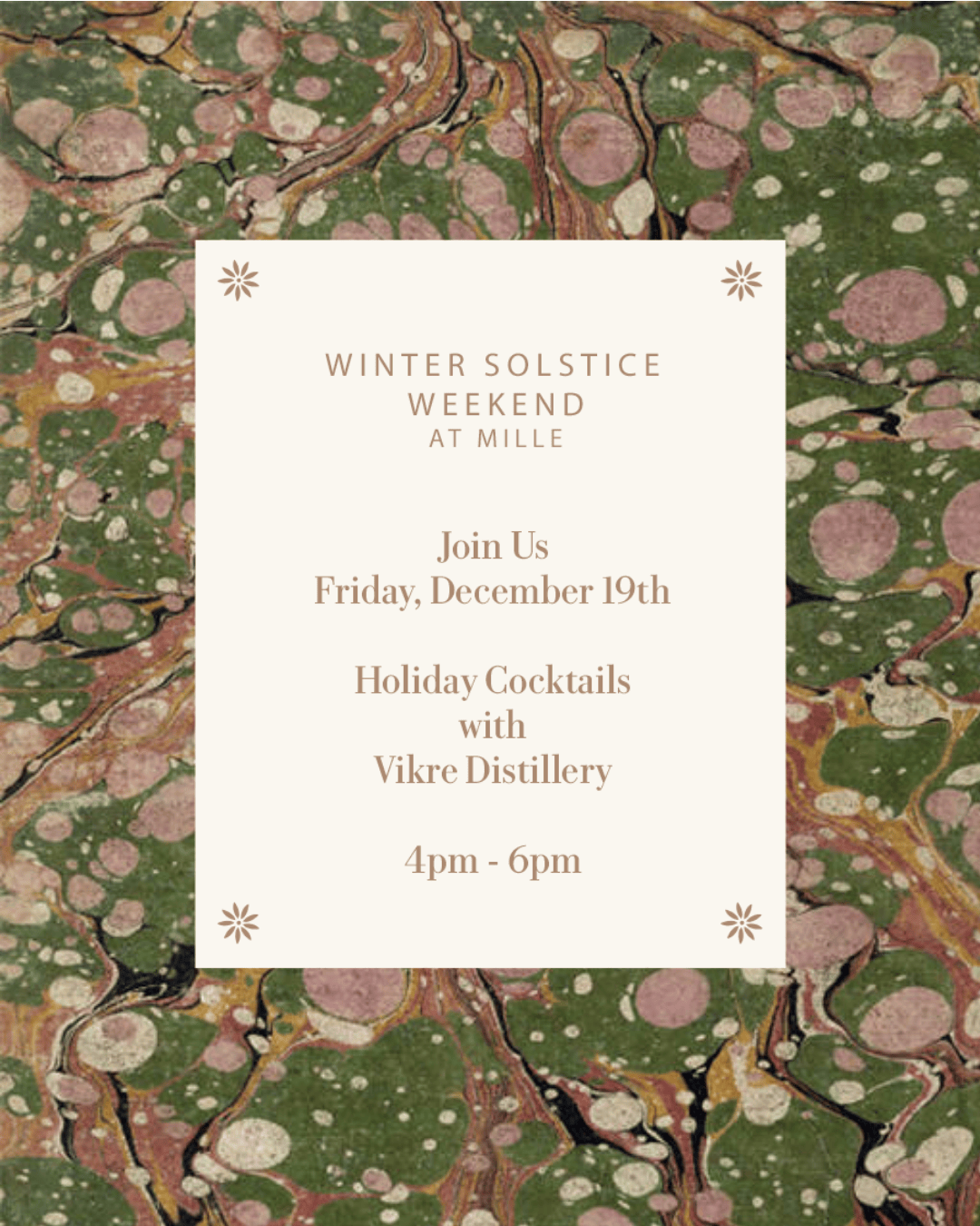 MILLE SOLSTICE EVENT - VIKRE DISTILLERY NUTCRACKER COCKTAILS - DEC 19th
