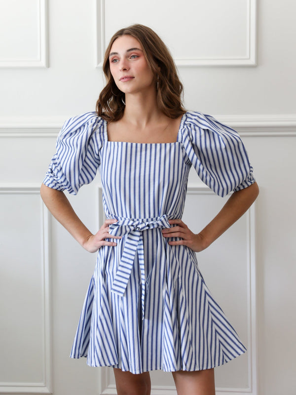 Anais Dress in Blue Stripe — view 3