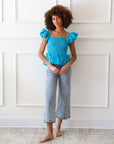 MILLE Clothing Athena Top in Aqua Linen