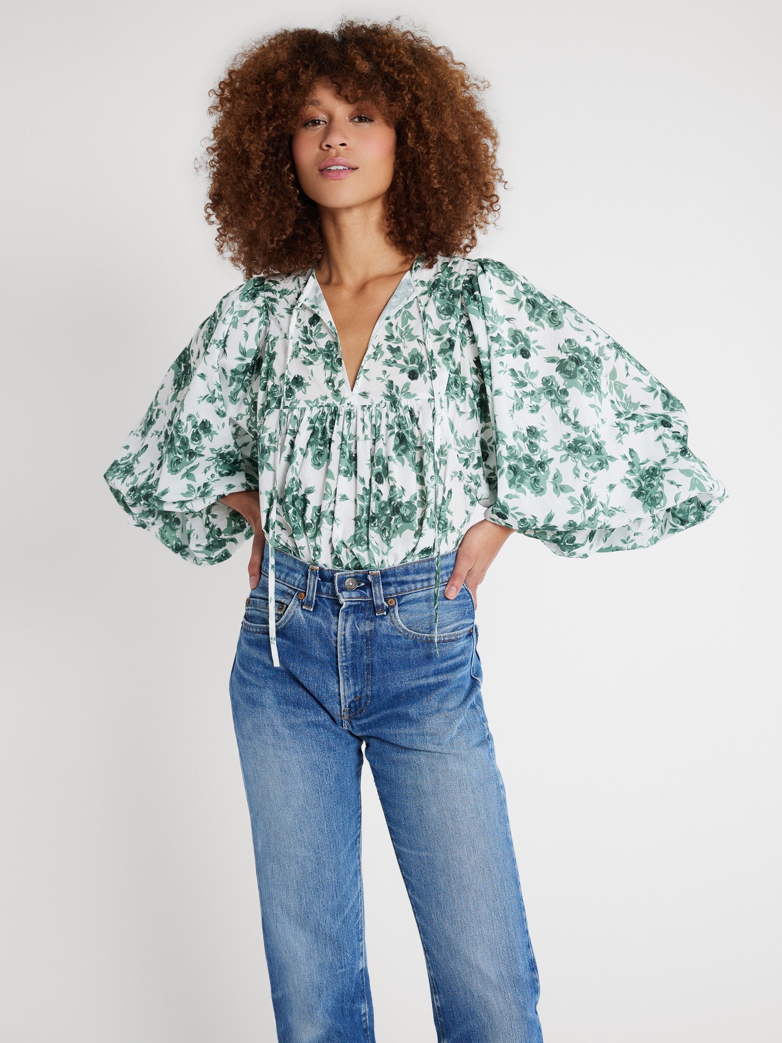 MILLE Clothing Charlie Top in Green Bouquet