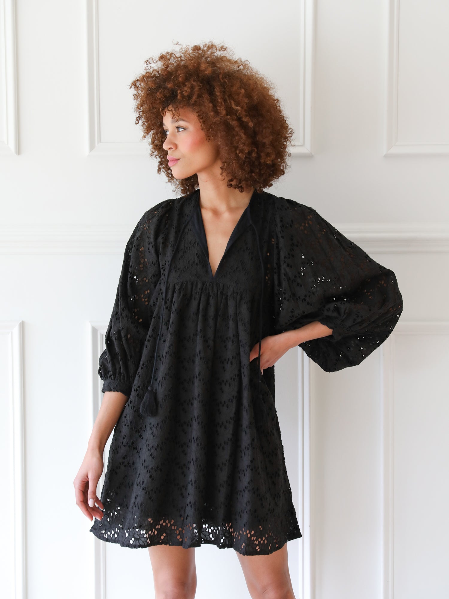 MILLE Clothing Daisy Dress in Black Floral Eyelet