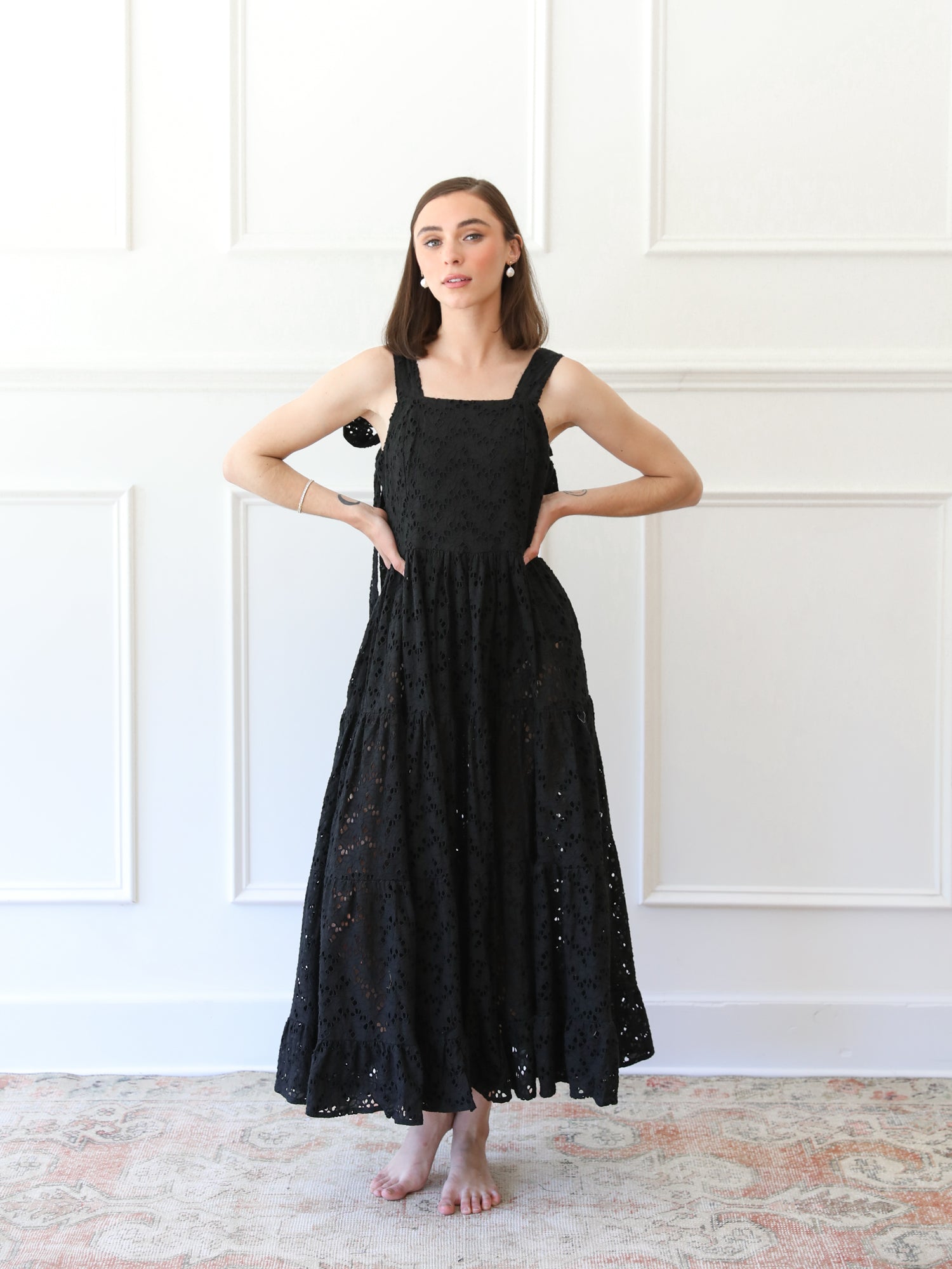 MILLE Clothing Daphne Dress in Black Floral Eyelet
