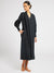 MILLE Esther Dress in Black – caftan puff sleeve deep V dress, front view