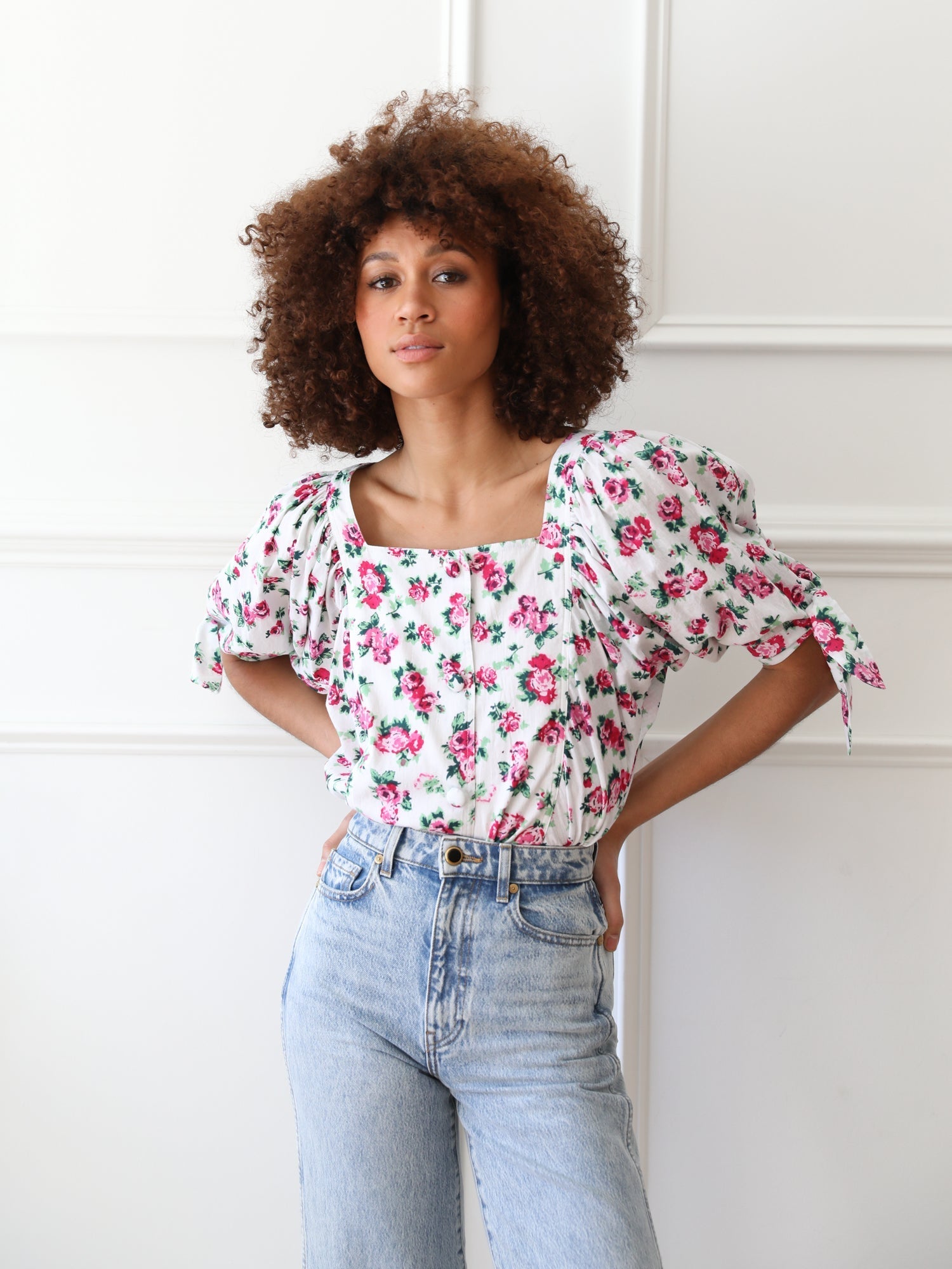 MILLE Clothing Evelyn Top in Pink Roses