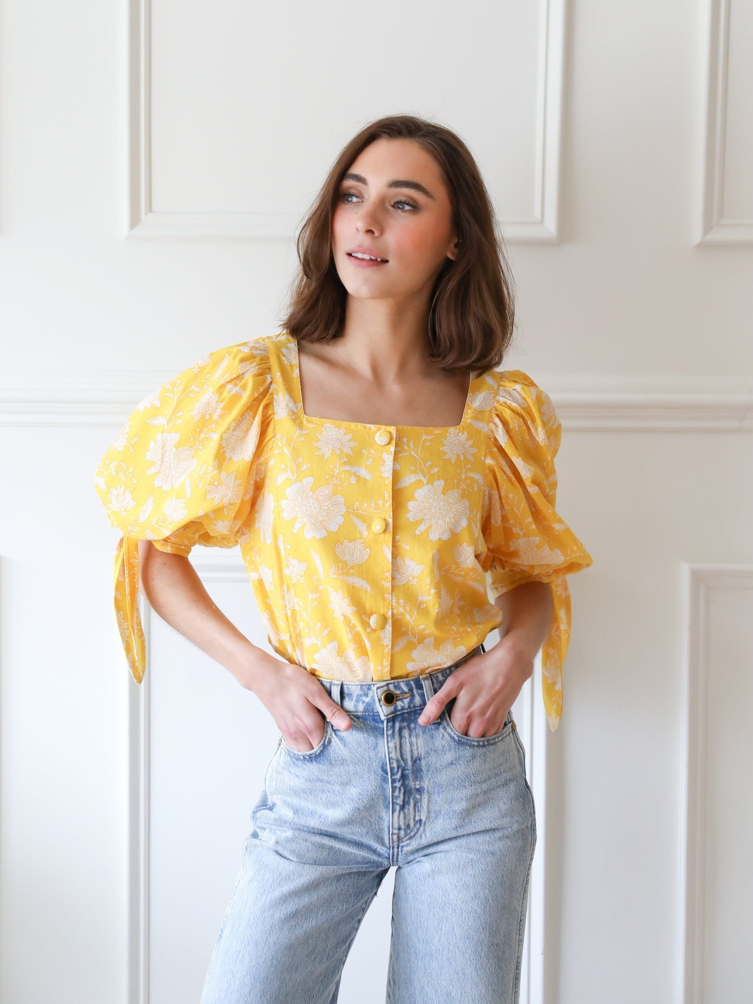 MILLE Clothing Evelyn Top in Yellow Zinnia