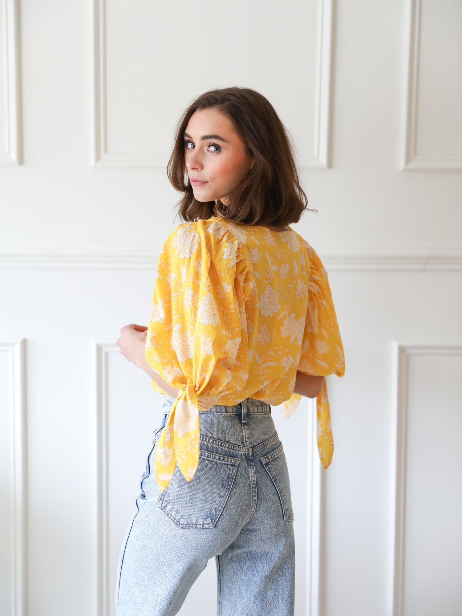 MILLE Clothing Evelyn Top in Yellow Zinnia