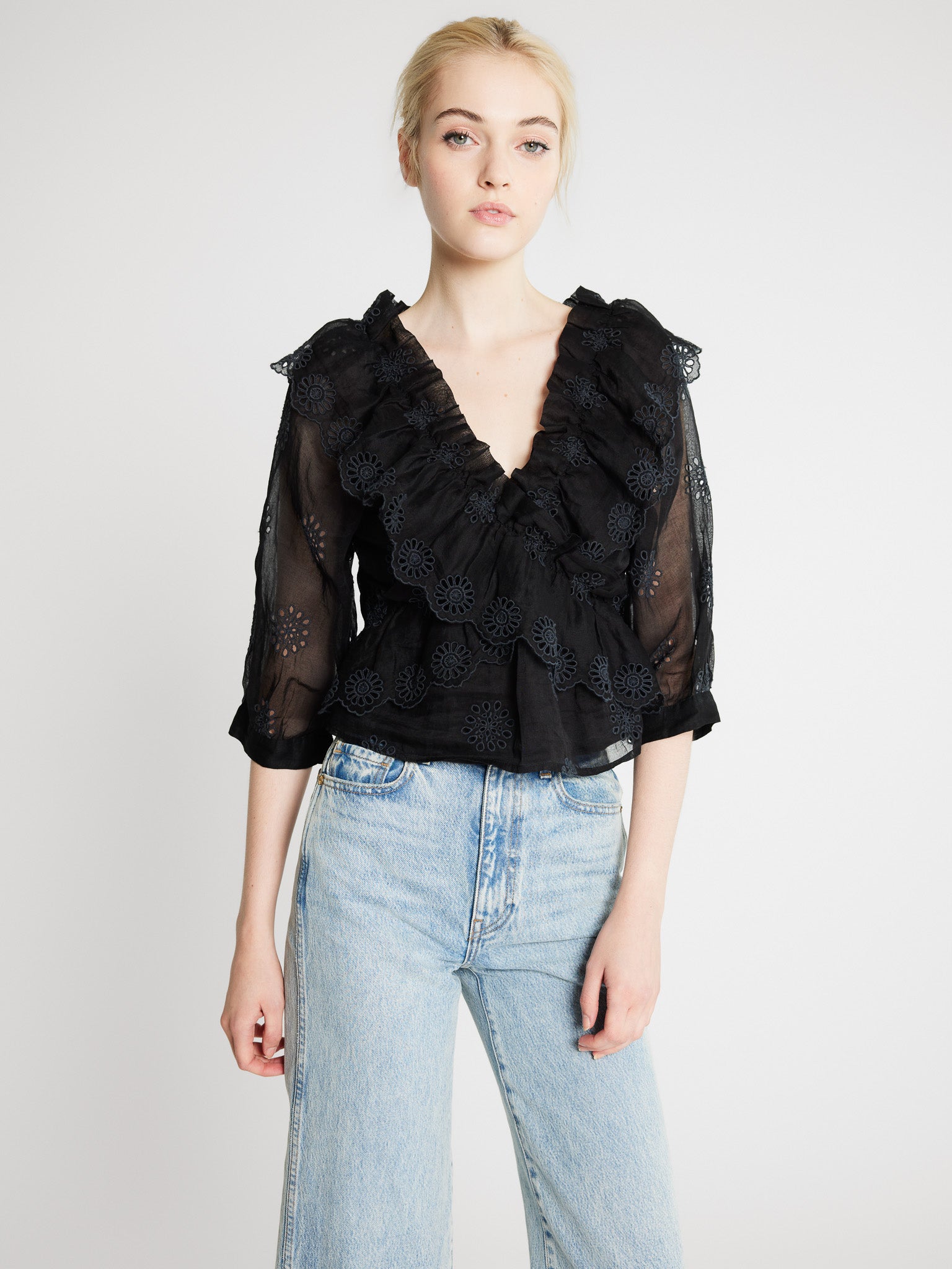 MILLE Clothing Isabella Top in Black Organza Eyelet