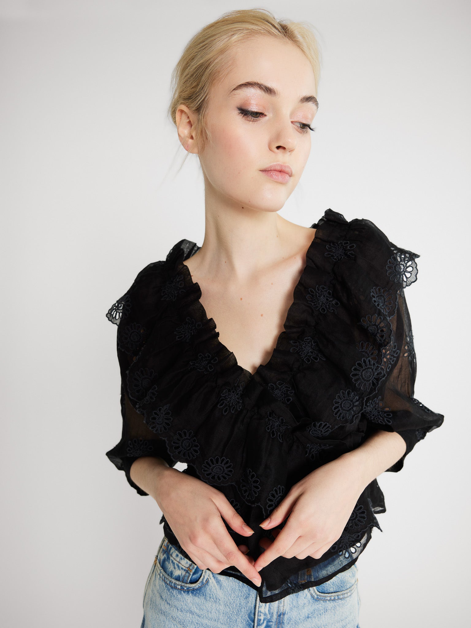 MILLE Clothing Isabella Top in Black Organza Eyelet