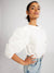 MILLE Lila Top in White – bold puffed sleeves cotton poplin, front view