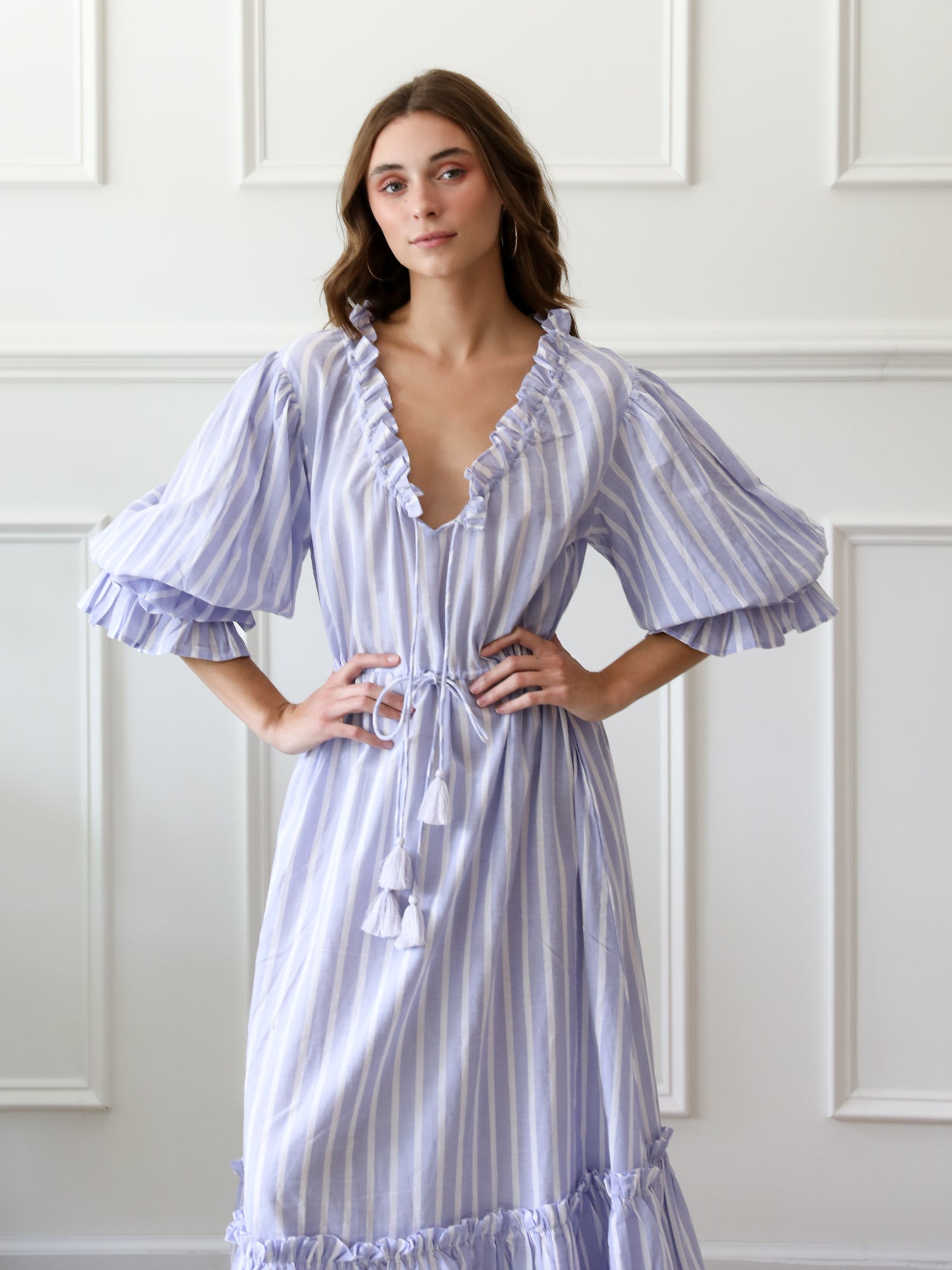 MILLE Clothing Linnea Dress in Periwinkle Stripe