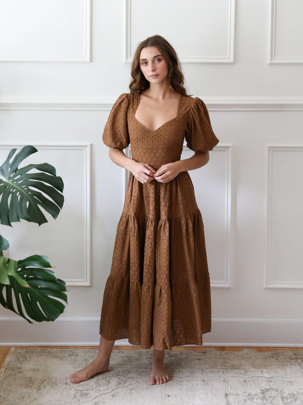 Maja Dress in Caramel Eyelet — view 1