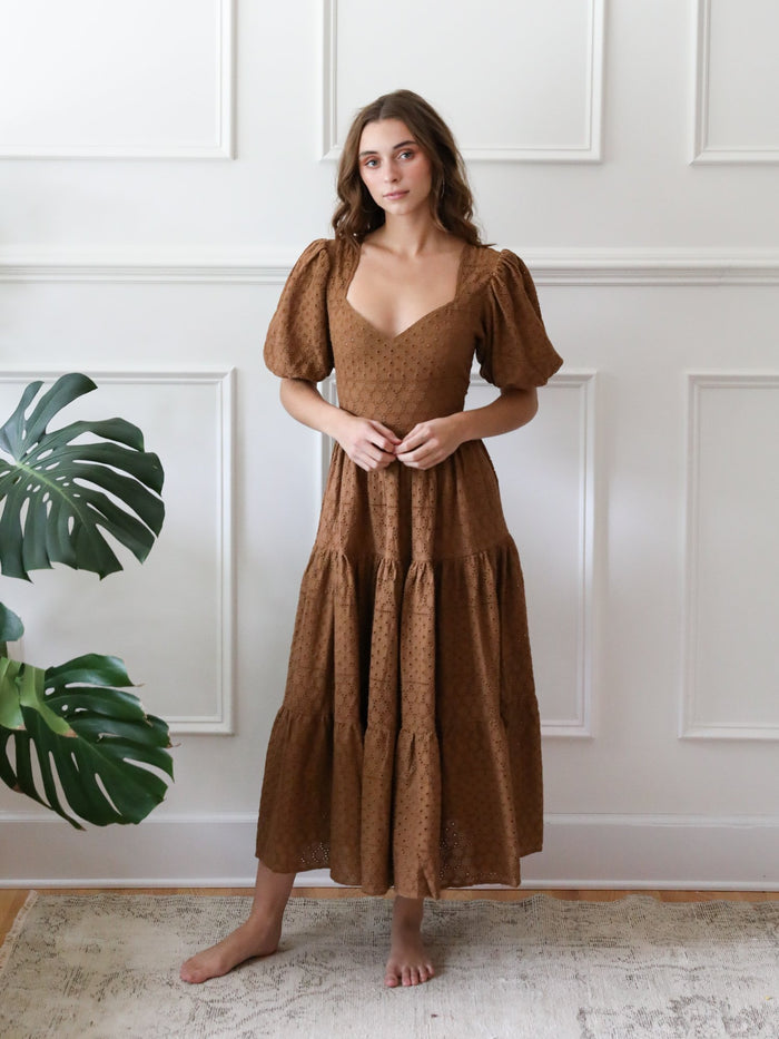 Maja Dress in Caramel Eyelet
