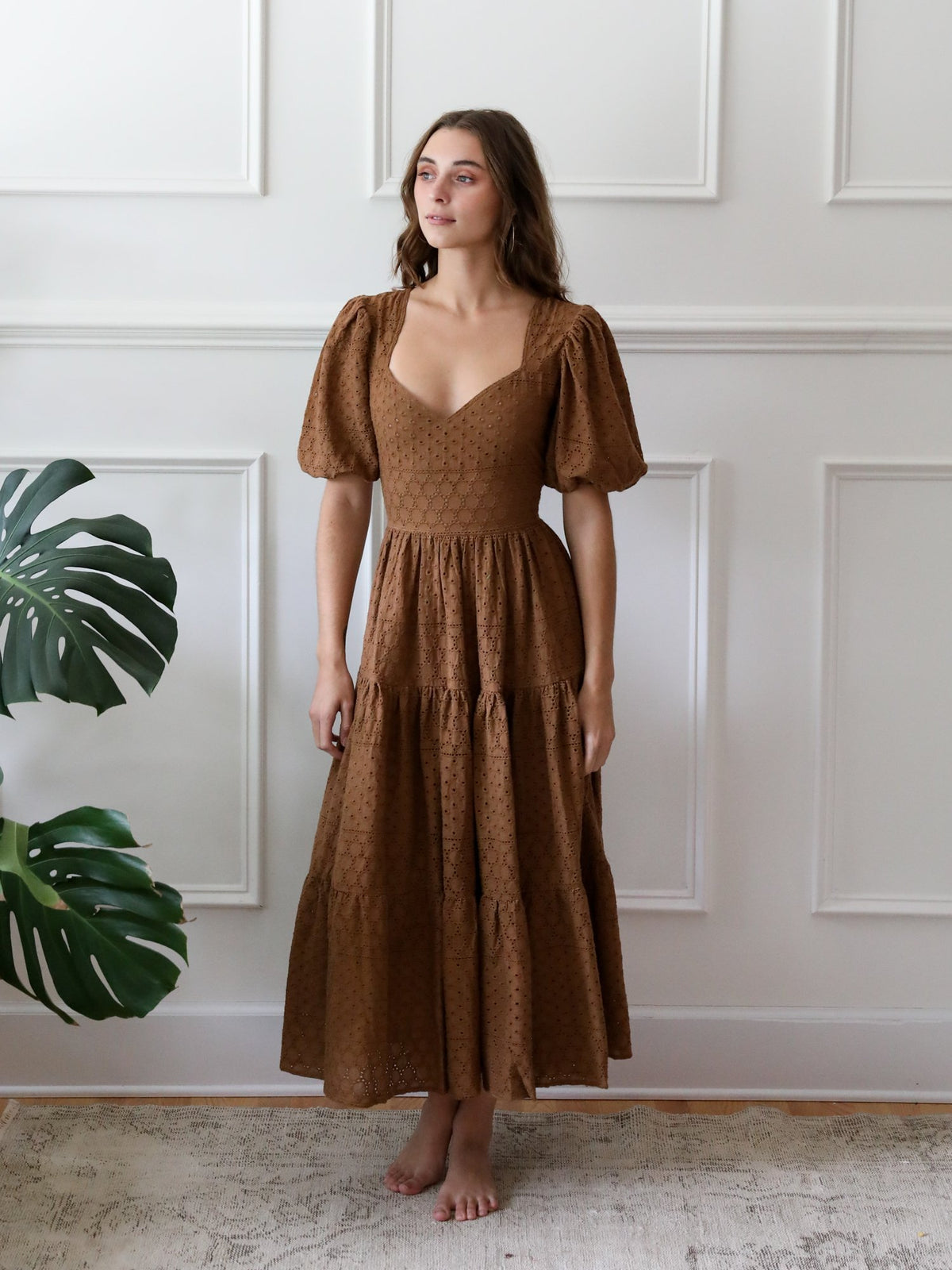 Maja Dress in Caramel Eyelet — The eyelet