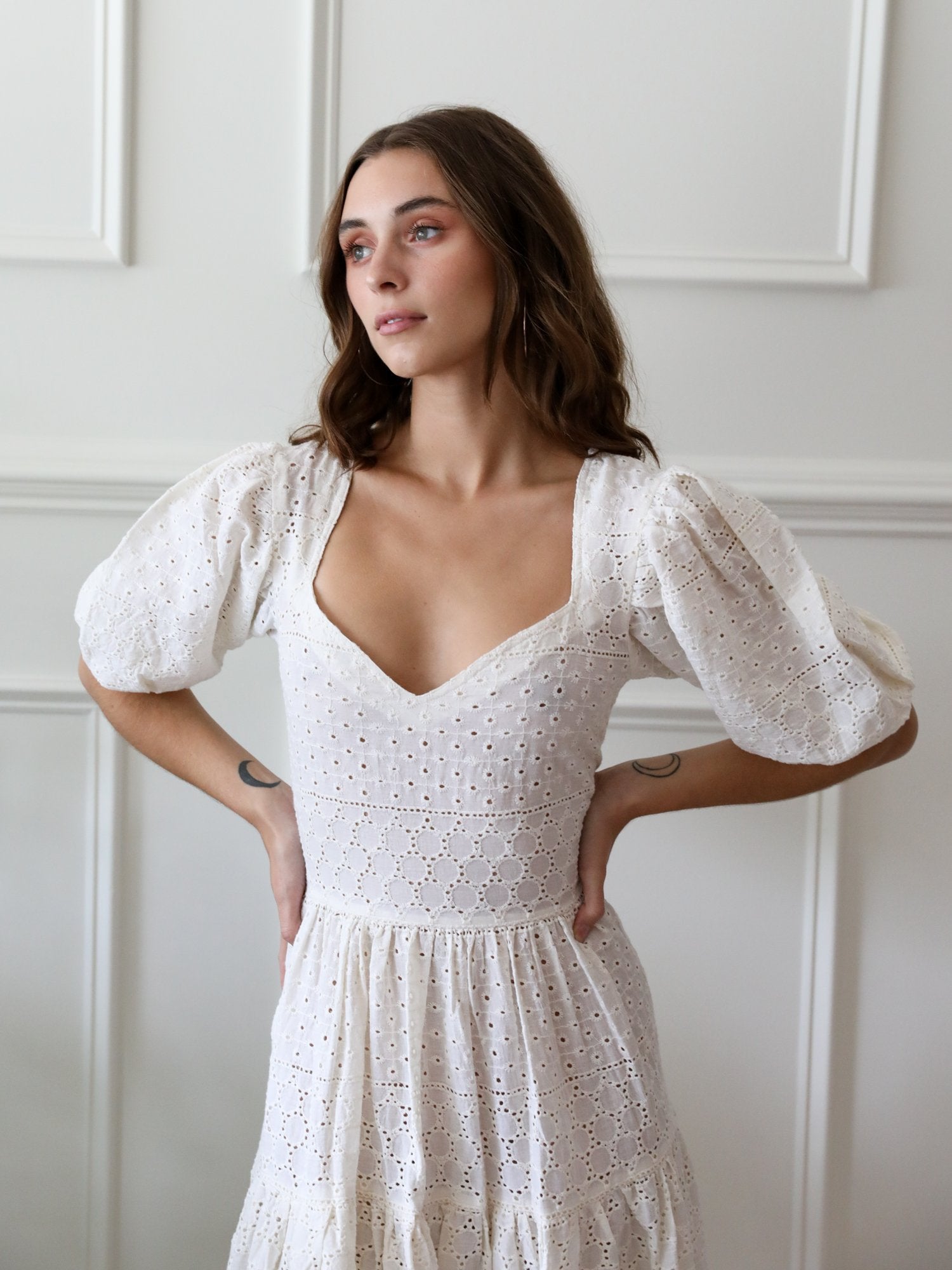 MILLE Clothing Maja Dress in Pearl Eyelet