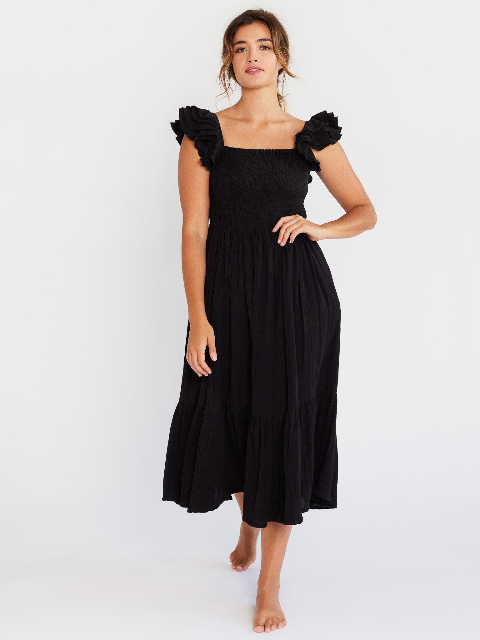 MILLE Clothing Olympia Dress in Black Double Gauze