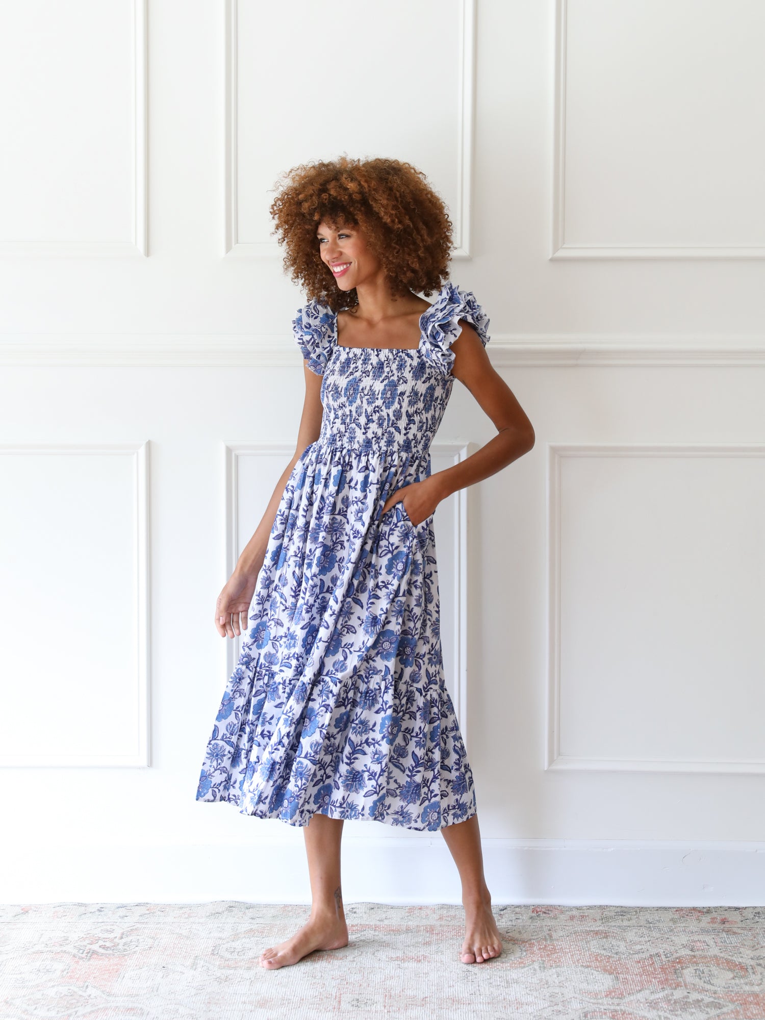 MILLE Clothing Olympia Dress in Blue Floral