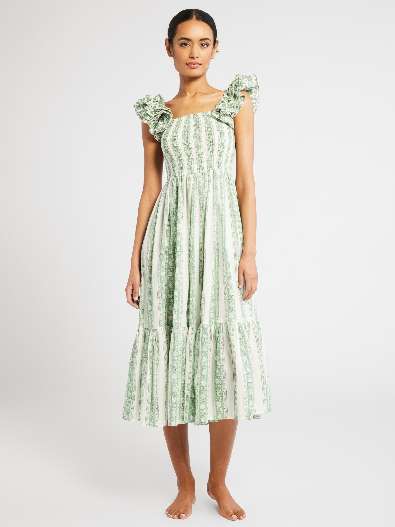 MILLE Clothing Olympia Dress in Green Jaipur Stripe