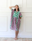 MILLE Clothing One Size Playa Caftan in Purple Rose Patchwork