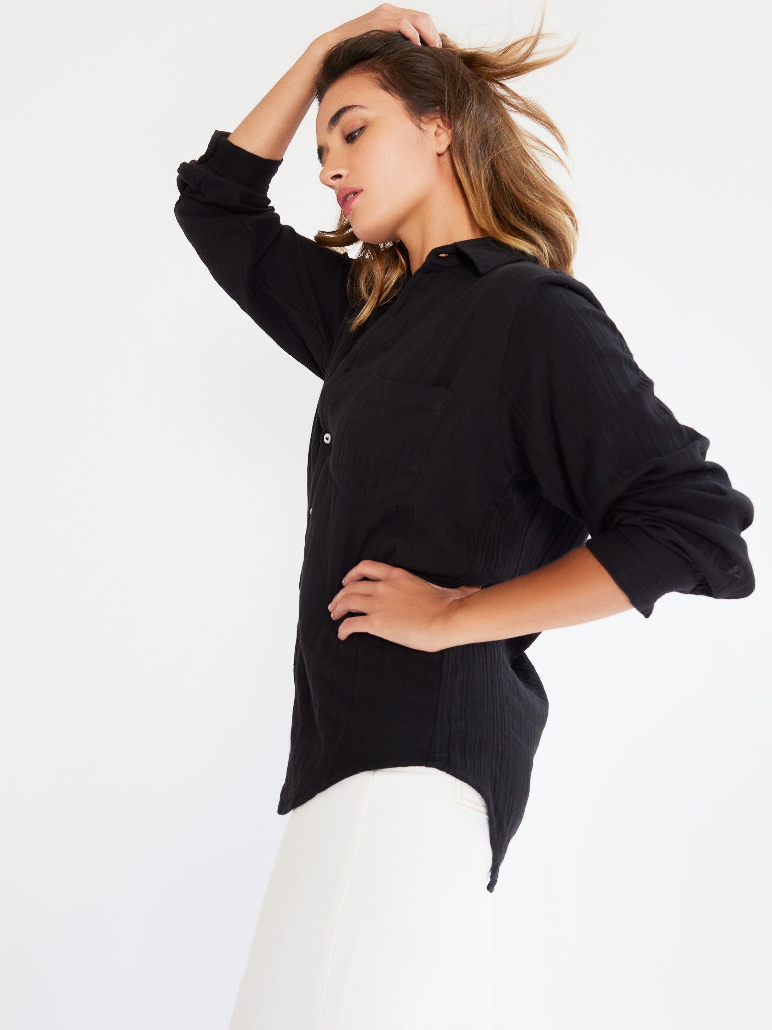 MILLE Clothing Sofia Top in Black Double Gauze