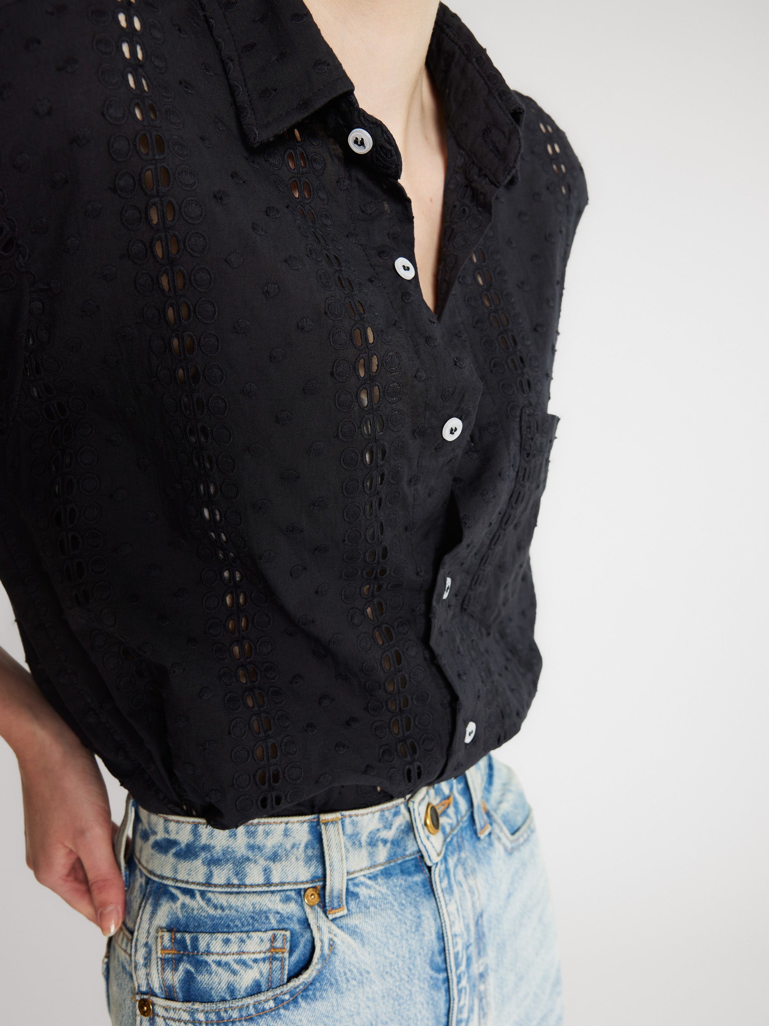 MILLE Clothing Sofia Top in Black Polka Dot Eyelet