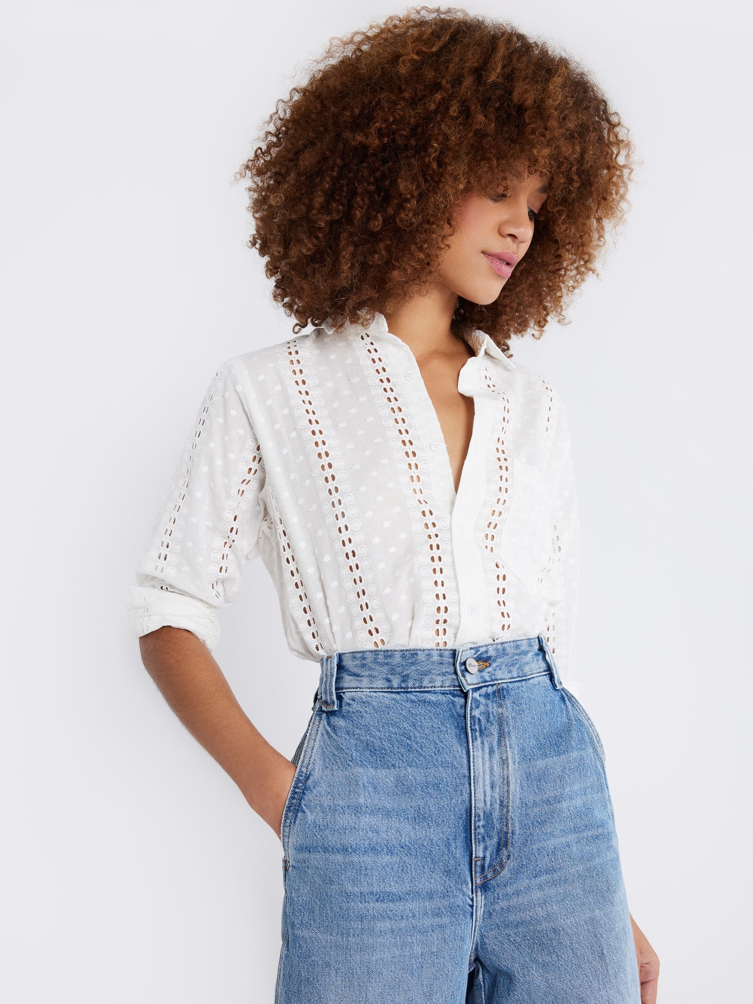 MILLE Clothing Sofia Top in Pearl Polka Dot Eyelet