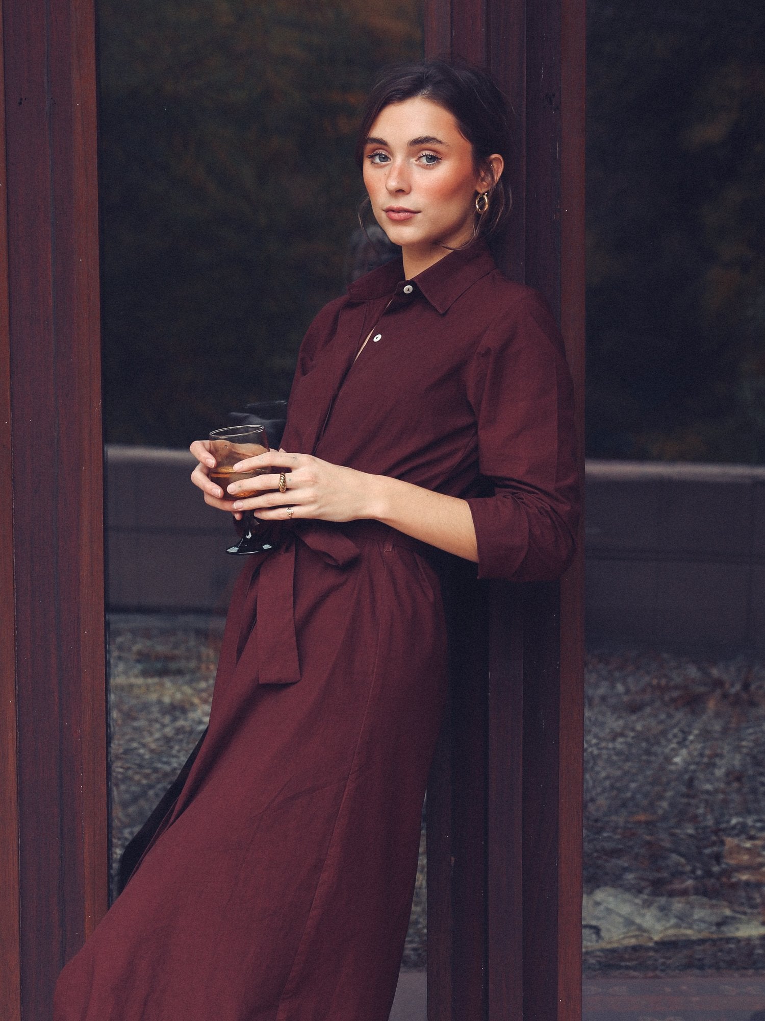 MILLE Clothing Stella Shirt Dress in Mahogany