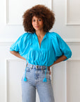 MILLE Clothing Thalia Top in Aqua Linen