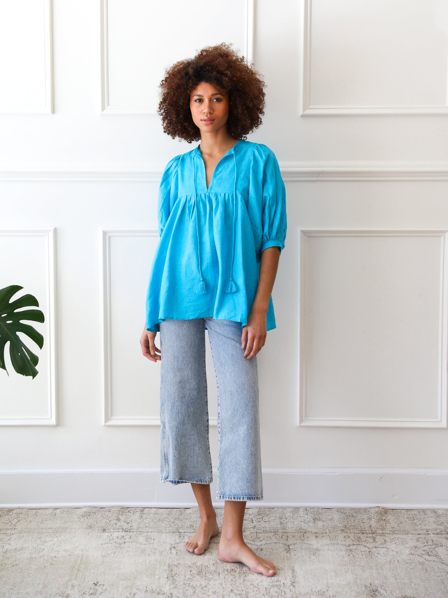 MILLE Clothing Thalia Top in Aqua Linen