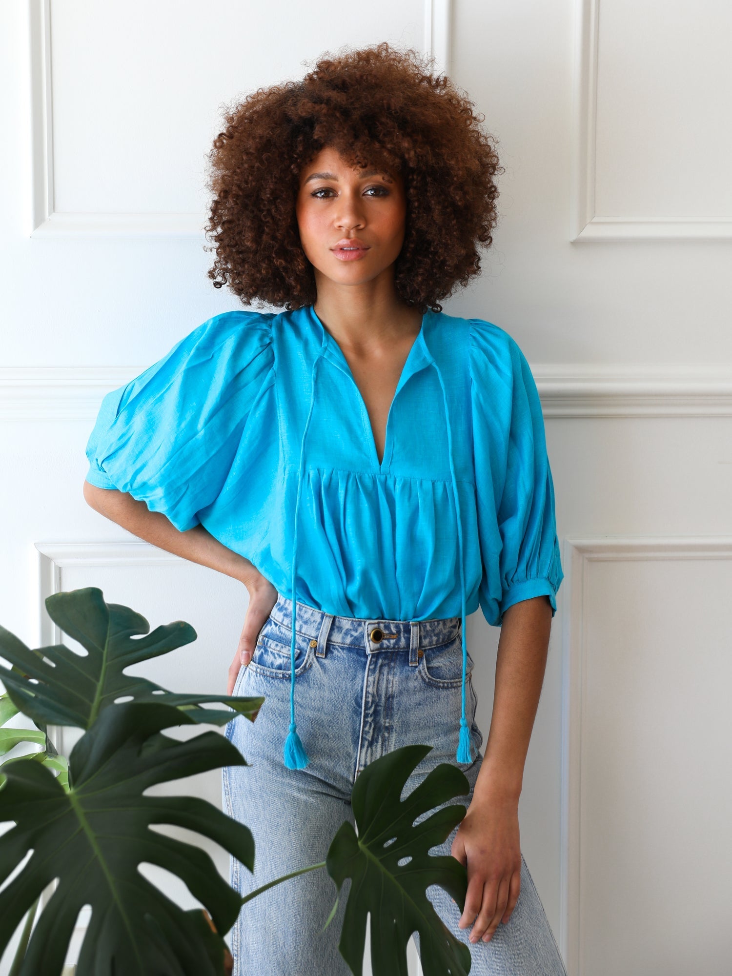 MILLE Clothing Thalia Top in Aqua Linen