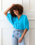 MILLE Clothing Thalia Top in Aqua Linen