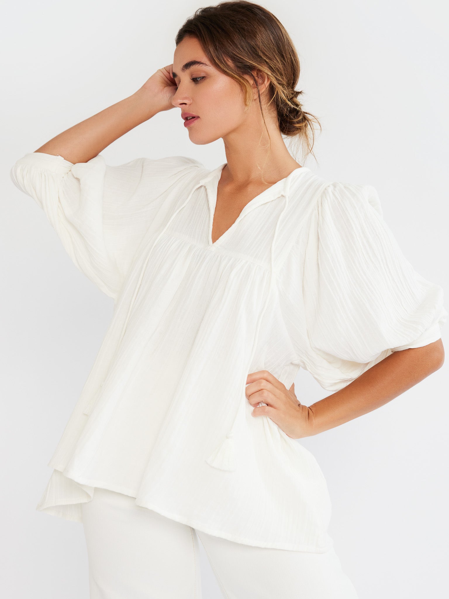 MILLE Clothing Thalia Top in Pearl Double Gauze