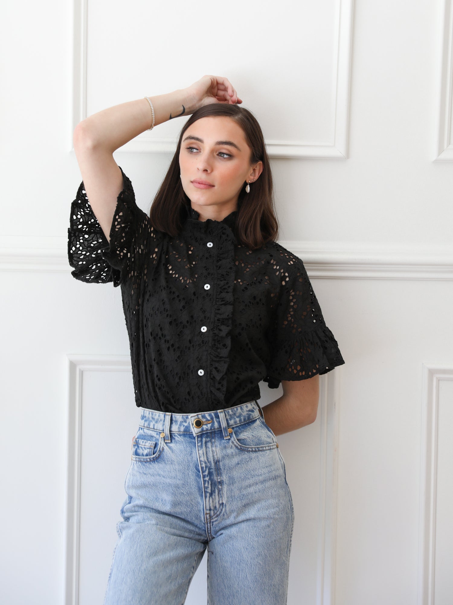 MILLE Clothing Vanessa Top in Black Floral Eyelet